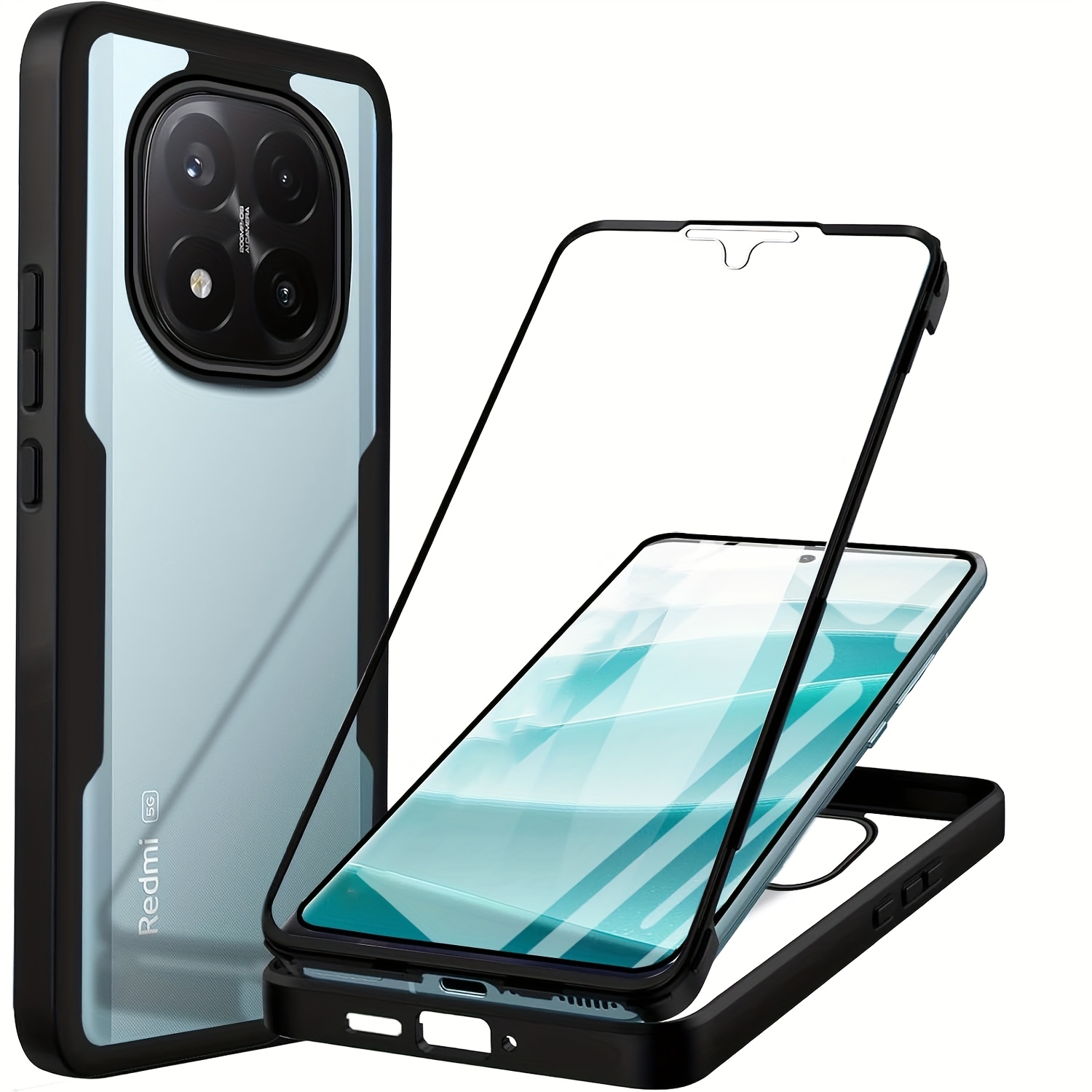 E-shop Handyhülle - 2-in-1 Robuste, transparente, stoßfeste Schutzhülle für Xiaomi Redmi Note 14 Pro+ Plus 4G 5G, Harte Rückseite, HD PET-Folie,