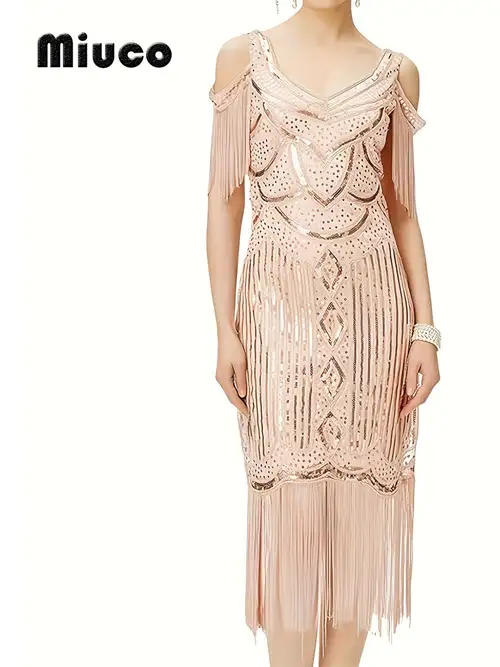vintage sequin fringe dress for parties, dances, and - 1920s style cocktail dress - women's clothing - Temu vintage sequin fringe dress for parties, dances, and - 1920s style cocktail dress - women's clothing - Temu