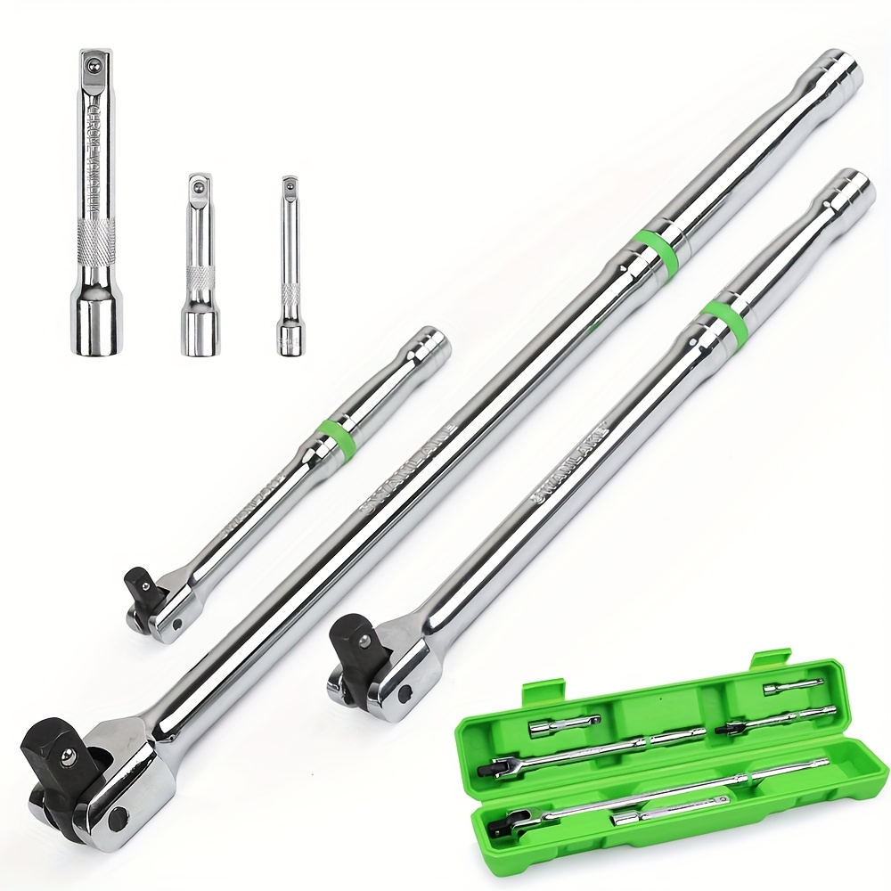 TEMU 6pcs Breaker Bar Set, 1/4", 3/8" & 1/2" Drive, Heavy Duty Breaker Bars, 6-inch, 10-inch, 15-inch Length With 180&deg; Rotatable Head