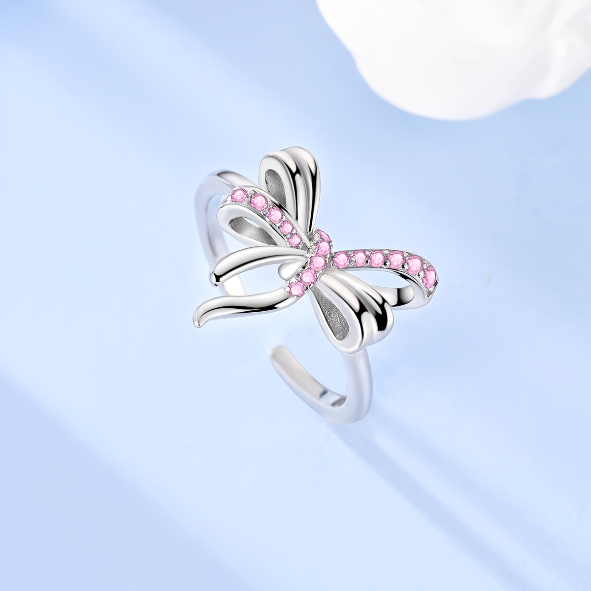 Silvery Color Adjustable Bow Ring, Luxury Gift Packaging