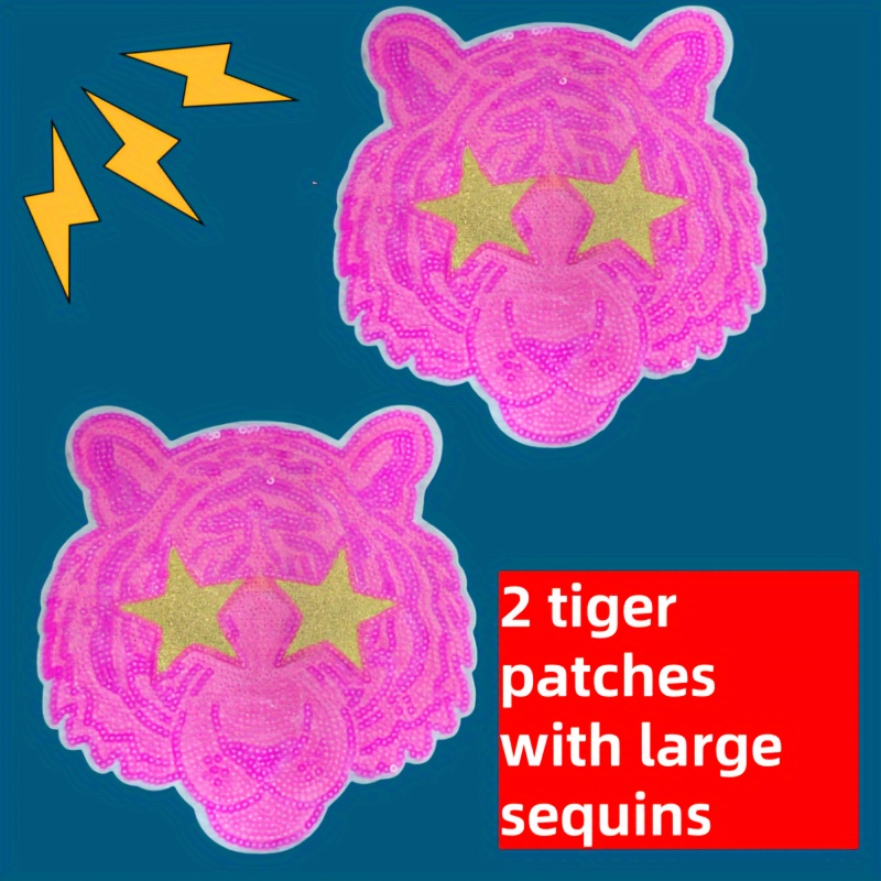 

A Set Of 2 Large Sequin Tiger Embroidery Cloth Patches For Clothes Decoration