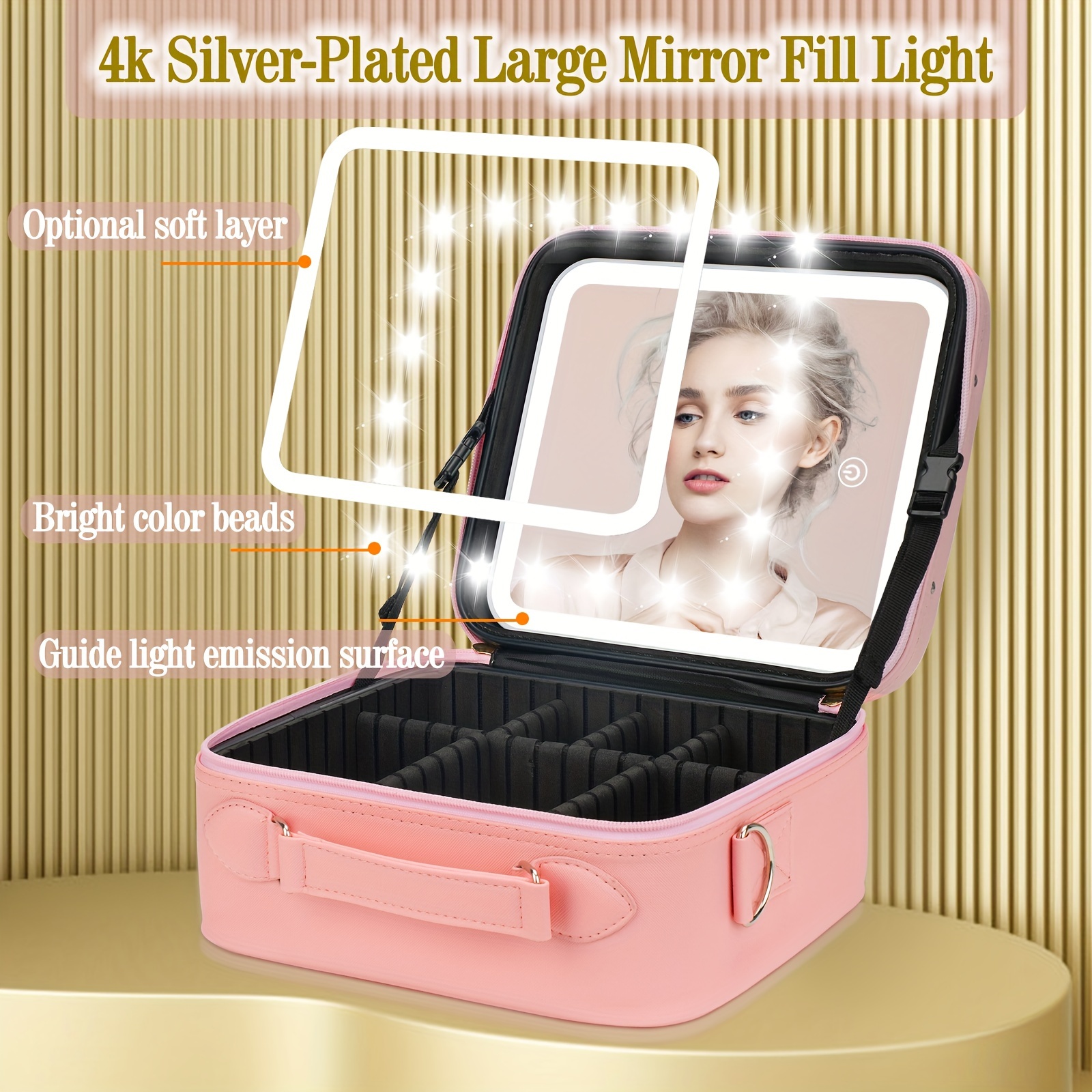 

Travel Makeup Bag With Light Up Mirror, Makeup Travel Case With Adjustable Dividers, Waterproof Makeup Train Case, Lighted Makeup Case With Detachable Mirror, Makeup And Personal Care Mirror, Gift For