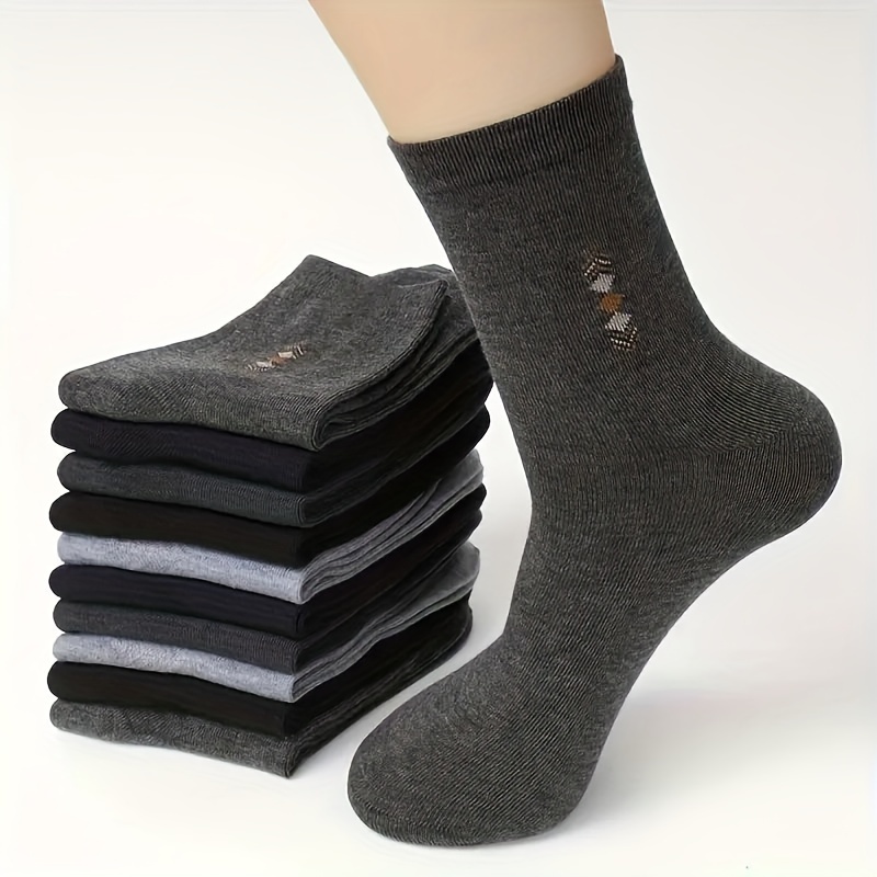 

10/15 Pairs Men's Socks, Mid-calf Socks, Polyester With Spandex, Machine Washable, Geometric Pattern, Knit Fabric