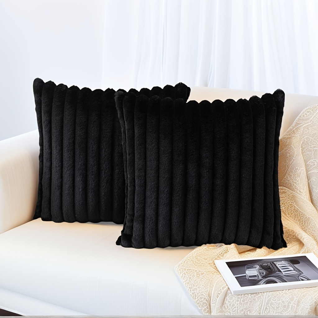 TEMU Faux Fur Plush Throw Pillow Covers Set Of 2, Luxury Soft Fluffy Striped Decorative Spring Pillow Covers For Sofa, Couch, Living Room