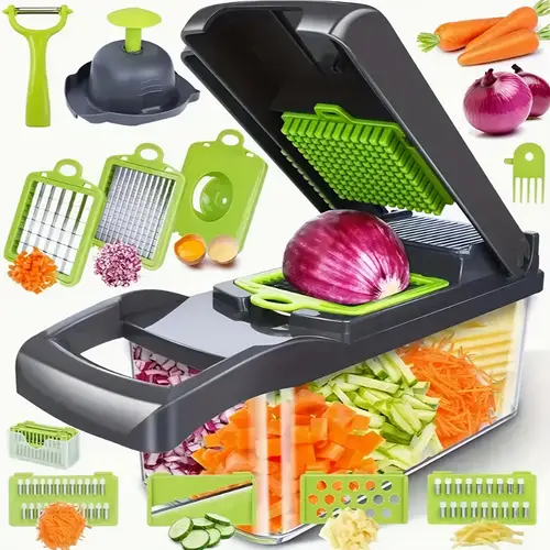 16 in 1 manual vegetable chopper set with 8 blades container peeler and filter preparation professional onion carrot and garlic slicer kitchen supplies father gift