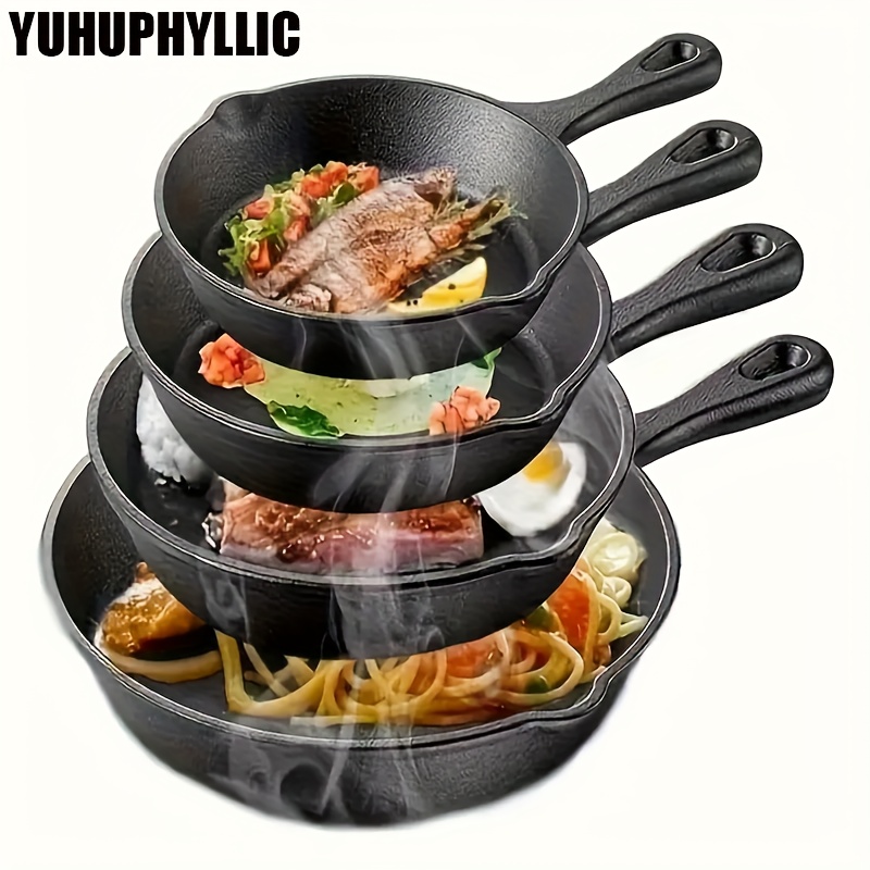 

Yuhuphyllic 4pcs Frying Pan Set, Including Cast Iron And Frying Pan, Prevents Sticking, Dishwasher Safe, Egg Pan With Handle, Suitable For All Types Of .