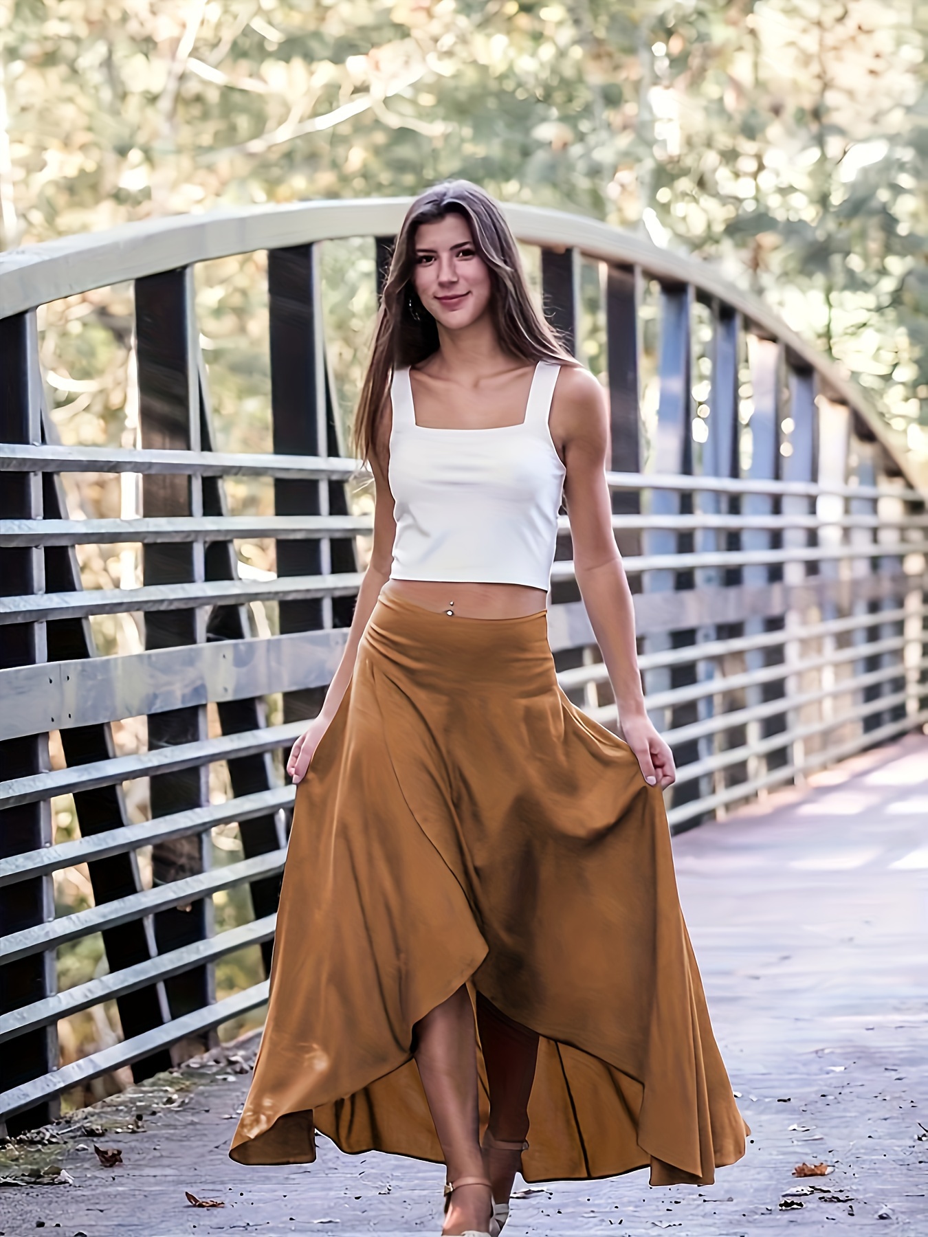 Solid Asymmetrical Hem Skirt Boho Skirt Temu Australia