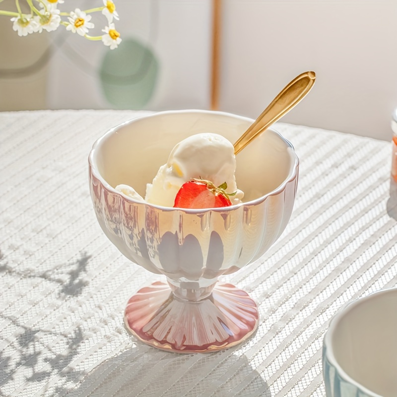 1pc Ceramic Ice Cream Cup, Pearl Glaze Ice Cream Cup, Salad Bowl,  High-value Breakfast Cup, Cold Dish Bowl, Delicate Fruit Dessert Cup For  Wedding Bar