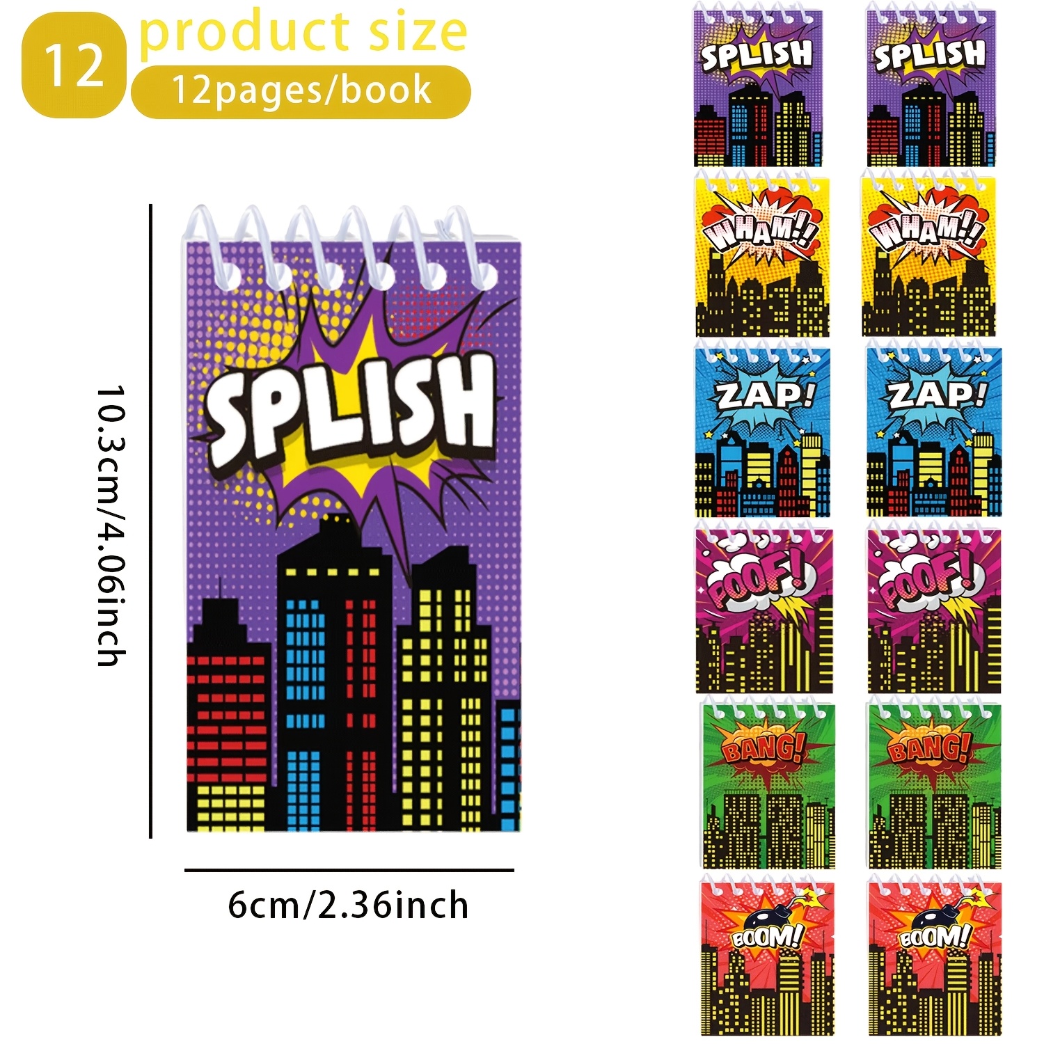 TEMU 12pcs Urban Explosion Element Spiral Notebook, City Building Pattern Notepad, Christmas Halloween Carnival Party Supplies, Office And Study Memo