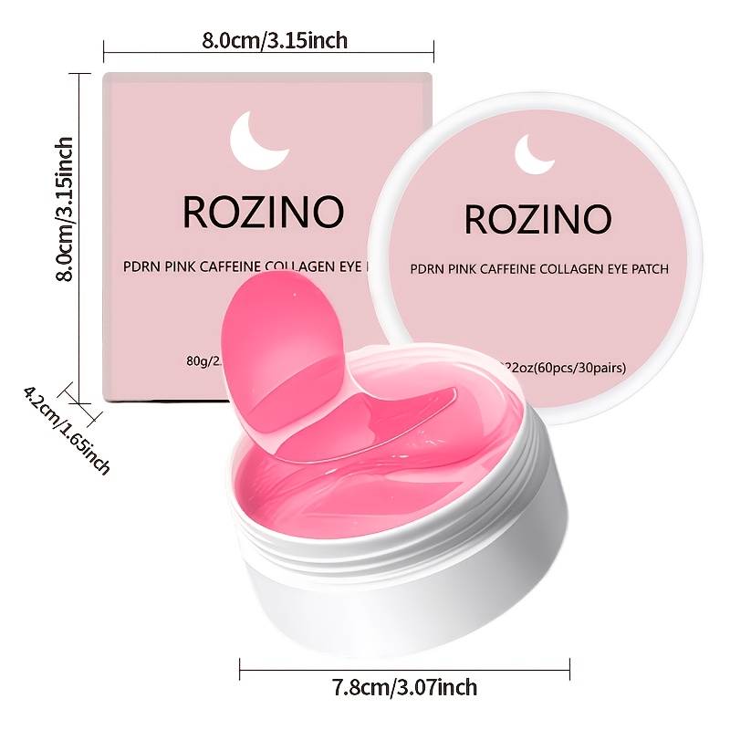 Image of Rozino 60pcs/30pairs Pink Collagen Eye Patches, Hydrating Under Eye Gel Pads For Refreshing Care, , , Daily Skincare For -looking Eyes