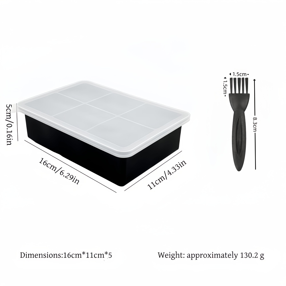 TEMU 5pcs Set: 2 Six-cell Square Ice Cube Trays + 1 Cleaning Brush + 2 Lids. Food-grade Silicone Ice Cube Molds - . Square Ice Cube Tray Set With
