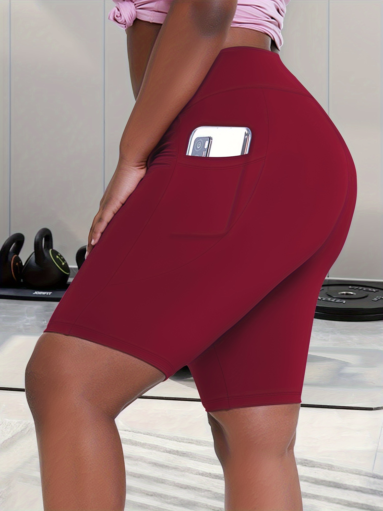 Women's High-Waisted Plus Size Side Pocket Shorts, Breathable Workout Leggings For Women, Fitness Apparel