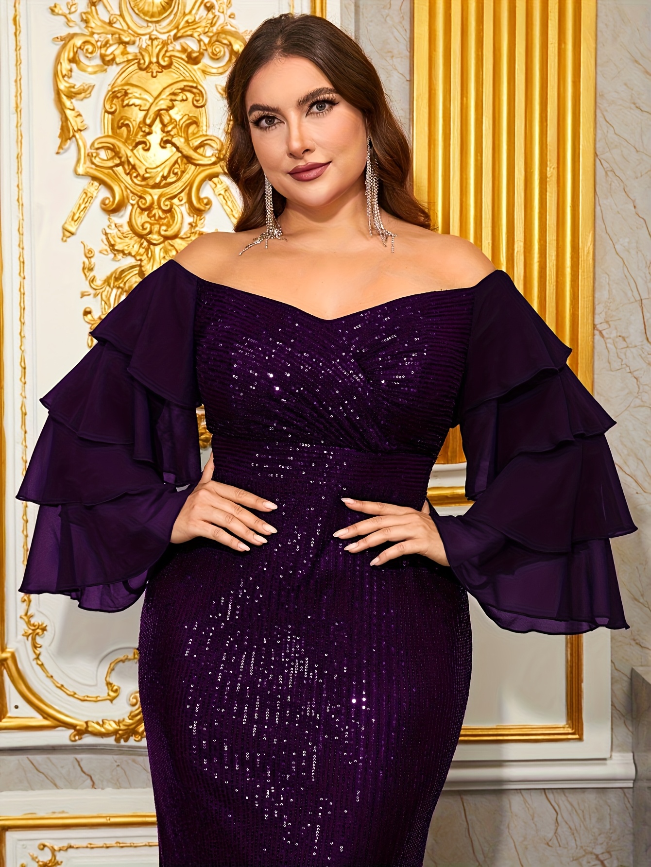 green emerald velvet dress Plus Size Mother of The Bride Dresses,Purple Mother Dress,Mother Dresses with Sleeves,MD00018, US24W / Dark Navy main image 0