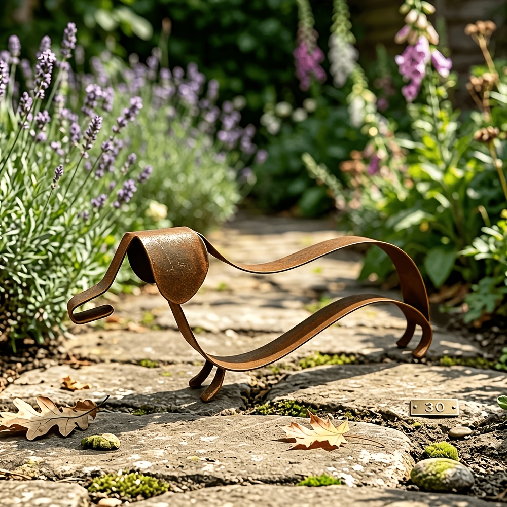 TEMU 1pc 12-inch Rusty Metal Dachshund Sculpture, Garden Yard Art 3d Iron Dog Ornament, Rustic Style Outdoor Terrace Decor, Lawn Minimalist Animal