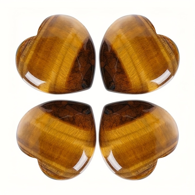 TEMU Ensemble de pierres naturelles jaunes œil de tigre de 3 cm, cœur sculpté en palme -, ensemble de naturels, accessoires pour bijoux à soi-,