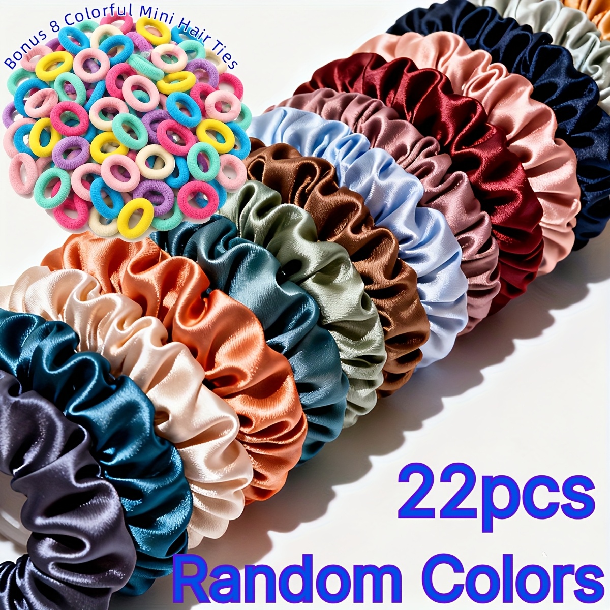 TEMU [30pcs Large Capacity] Random Colors 22pcs Small Hair Tie Set Multicolor Mixed Pack Women's Korean Hair Rope Headband Elastic Hair Tie Hair