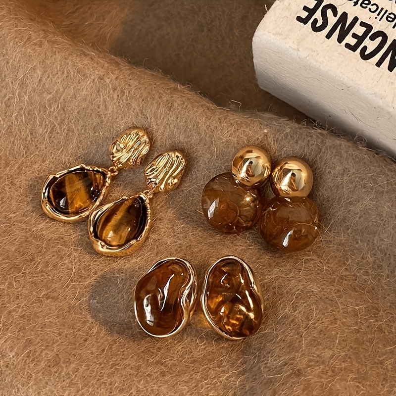 TEMU Set di 6 Orecchini, Inclusi Tre di Orecchini a Lobo Geometrici Irregolari, Orecchini a Lobo con Perline e Orecchini Pendenti a . Vintage ma ,
