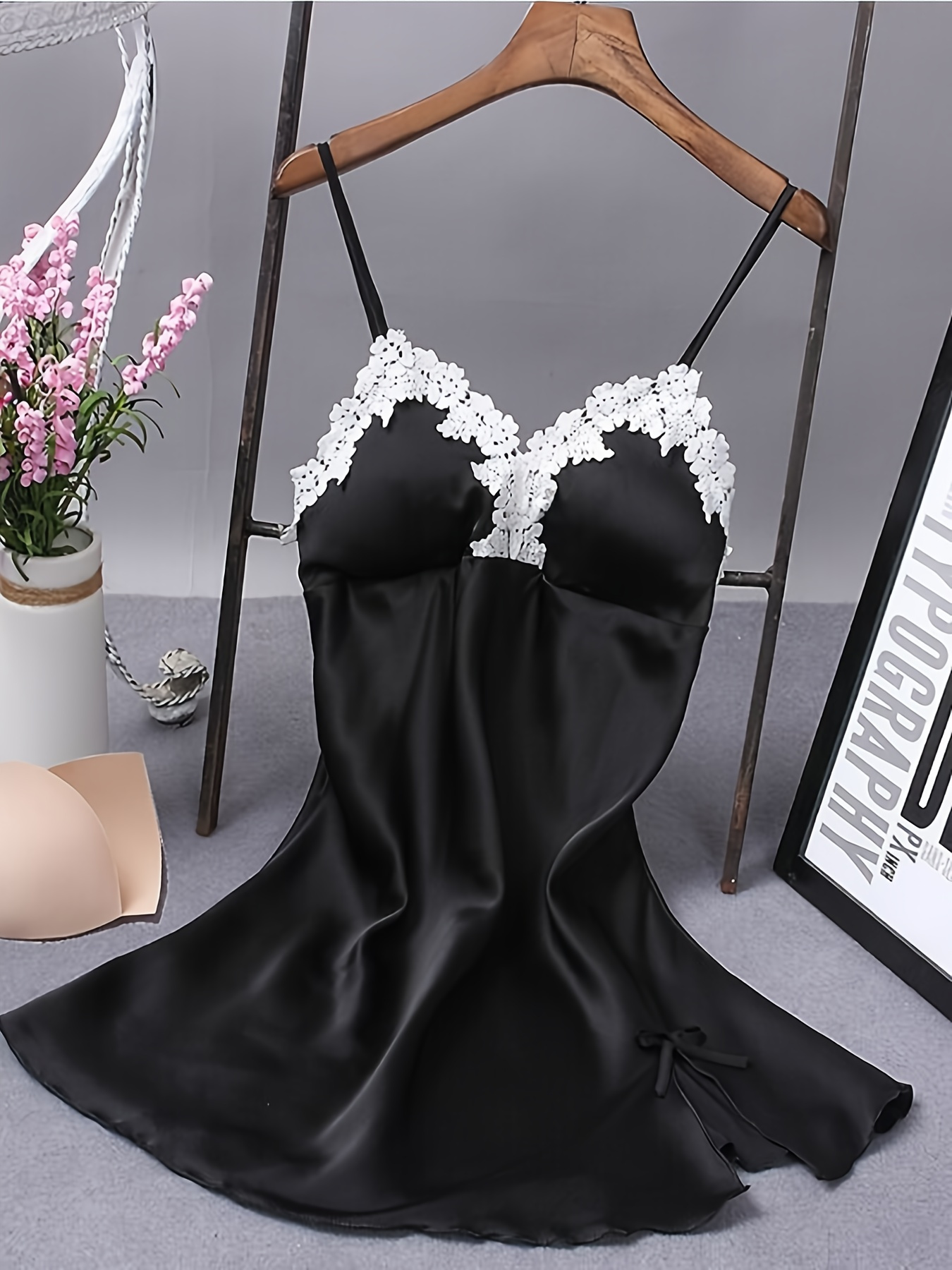 summer women v neck satin lace lingerie night full slip mini - Temu