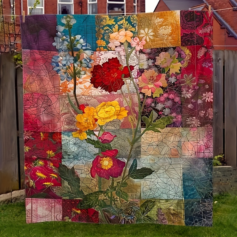 

1pc Floral Patchwork Soft Fleece Blanket For Daughter, Rustic Cabin Style Flannel Throw Blanket, Blanket