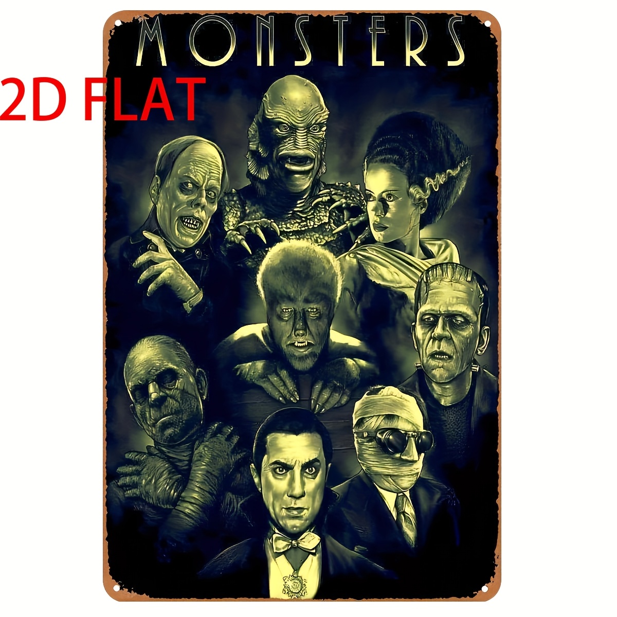 

Vintage "monsters" Metal Tin Sign - Classic Horror Movie Characters Wall Decor, Pre-drilled, Weatherproof, No Electricity Needed - Ideal For Home, Kitchen, Bar, Metal Wall Art Decor