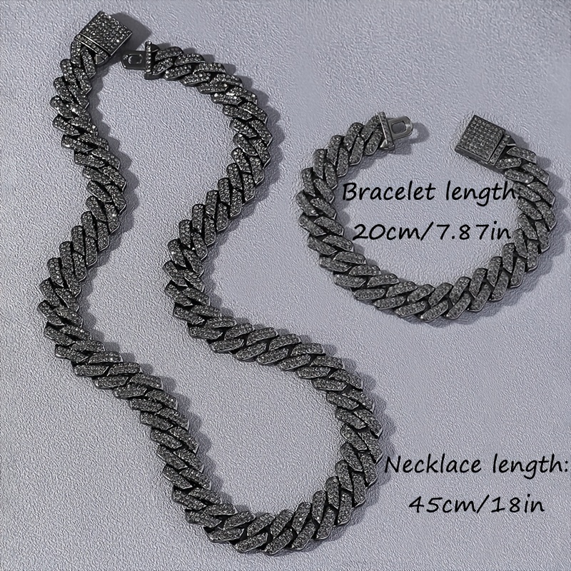 Image of Jewelry Set Women's Jewelry Chunky Cuban Two-piece Necklace + Bracelet Street Fashion Trend Unisex Gift For Men And Women Christmas Gift Valentine's Day Gift Carnival Gift With Gift Box
