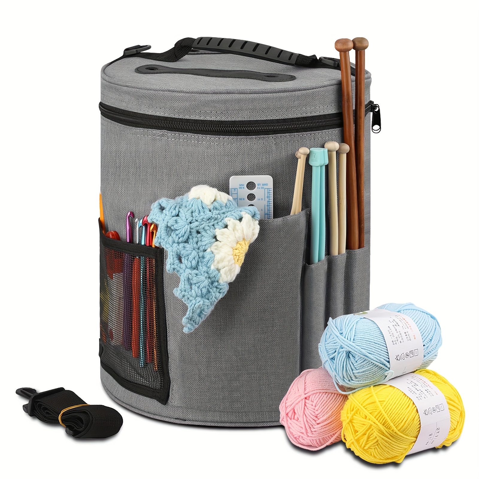 

Large Capacity Crochet Bag: Yarn Storage, Knitting Needle Organizer, Crochet Tote Bag With Front Pocket For Yarn, Hooks, And Needles - Durable And Lightweight
