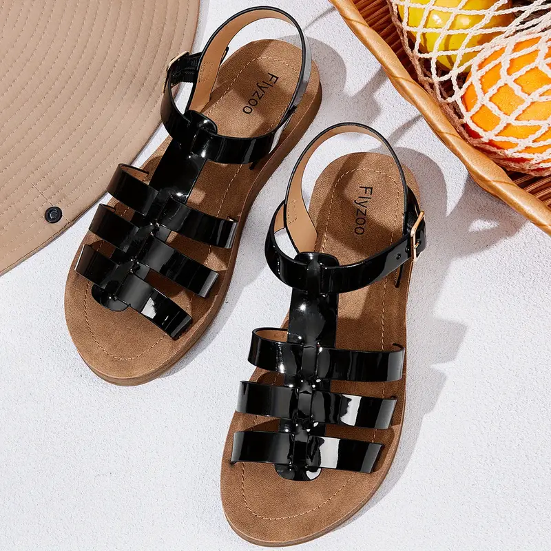 1 pair womens stylish flat sandals comfortable durable and versatile for beach summer and casual wear with closure open toe design and synthetic cover upper and sole Product details 2