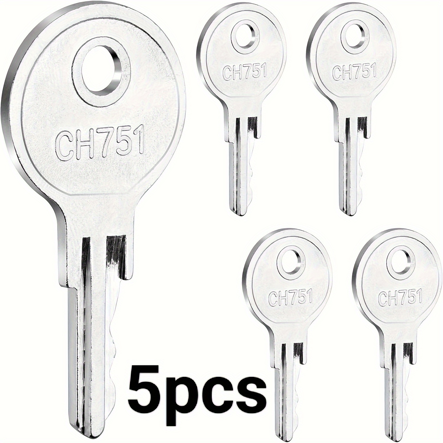 

5-pack Ch751 Universal Replacement Keys For Rv, Camper, Storage Cabinet, Trailer, Control Panel Cover, Locking Handle, Tool Box Trolley – Uncharged, Iron Material, Fits Locks