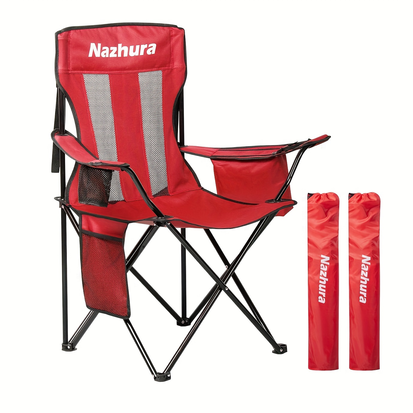 

Nazhura 2 Pack Outdoor Camping Chairs Folding/foldable/portable With Cooler Pouch, Mesh Backrest And Cup Holder Pocket