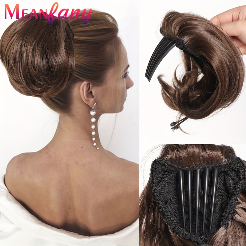 TEMU Synthetic Hair Bun Hairpiece Fully Short Ponytail Bun Mixed Blonde Hair Chignon With Comb Bun Updo Drawstring Bun Synthetic Hair Piece Extension
