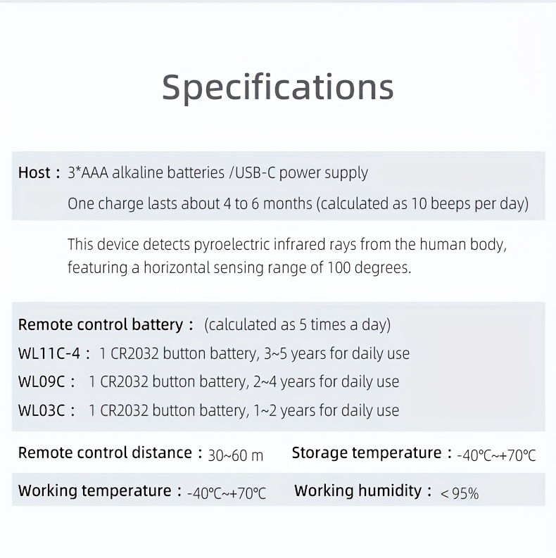 Sistema de Alarma de Seguridad Inalámbrico con Detector de Movimiento Infrarrojo y Timbre - Alimentado por Batería/USB de Doble Uso, Seguridad Inteligente para el Hogar con Alertas en Tiempo Real, Control Remoto