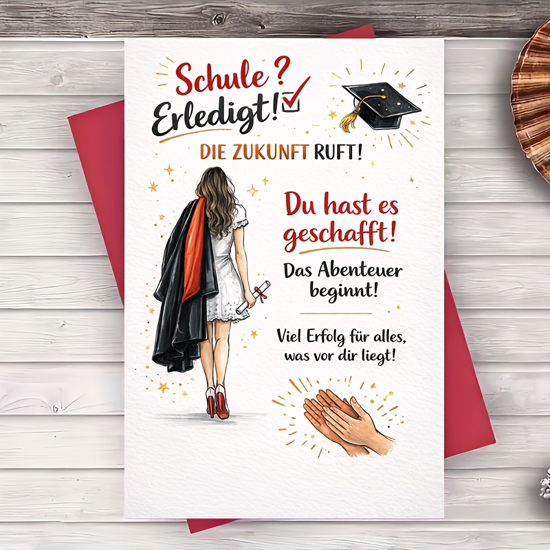 Image of 1 Envelope And 1 Greeting Card Graduation Congratulations Card Flat Greeting For Graduate Women College High School Success Wishes Cap And Diploma Theme Celebration Party Gift