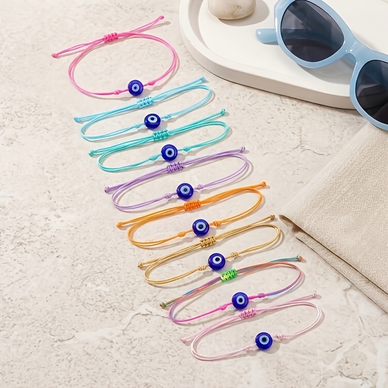 TEMU Juego de 8 pulseras para uso diario de mujer, con patrones geométricos coloridos y un estilo elegante, adecuadas para casual, vacaciones o como