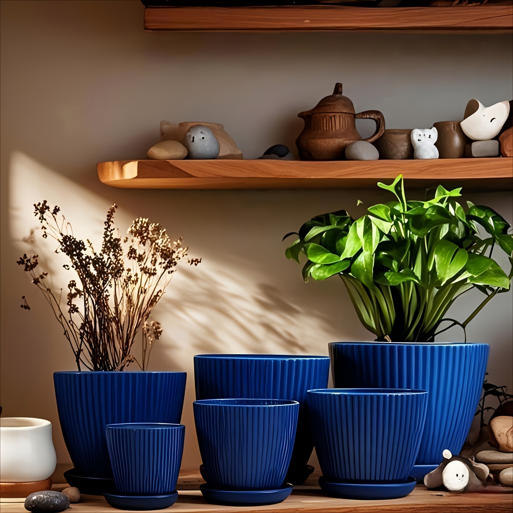 TEMU 6 Pack 7.5/6.7/5.9/5.1/4.3/3.5in Resin Planters Modern Planters Planters For Indoor -4 Size Colour- Stackable, Elegant Design, Vibrant Colors,