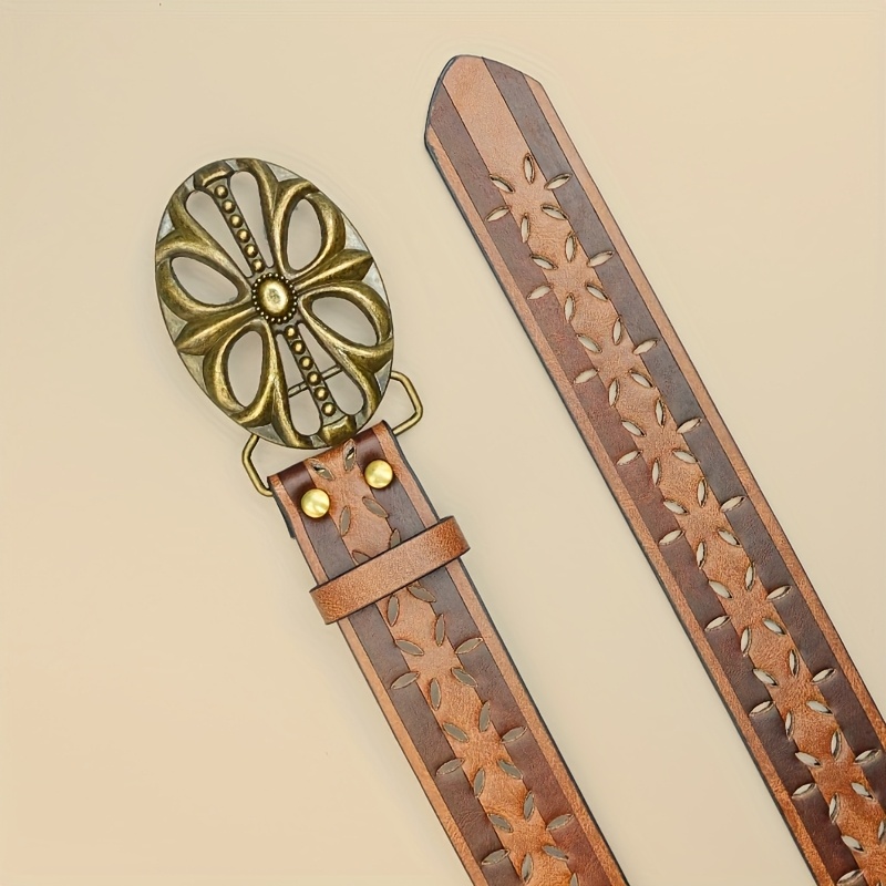 Vintage Floral Embossed Women's Belt, Brown