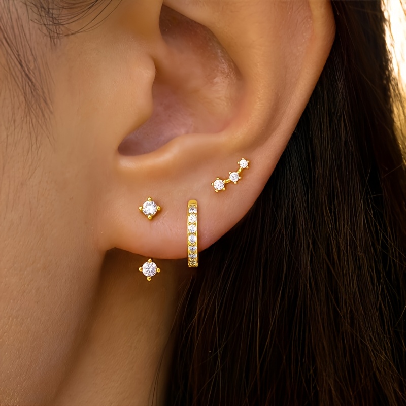 TEMU 3pcs Elegant Minimalist Women's Copper Stud Earrings Set, Versatile Matching Wear. Hypoallergenic, Exquisite And Fashionable Women's Fashion
