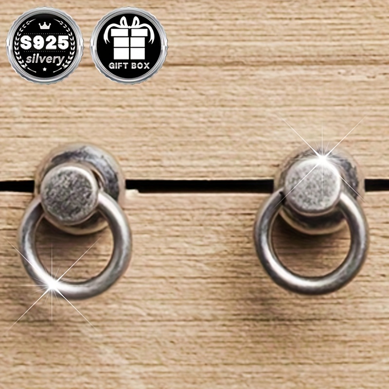 2pc925 Silvery Pull Ring Doorbell Earrings Gothic Punk Halloween Party