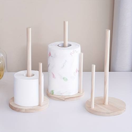 heavy duty pine wood paper towel holder for kitchen countertop roll dispenser with storage compact space saving sturdy construction tabletop accessory minimalist decor