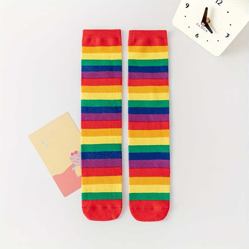 1 Pair Of Girls' Rainbow Calf Socks