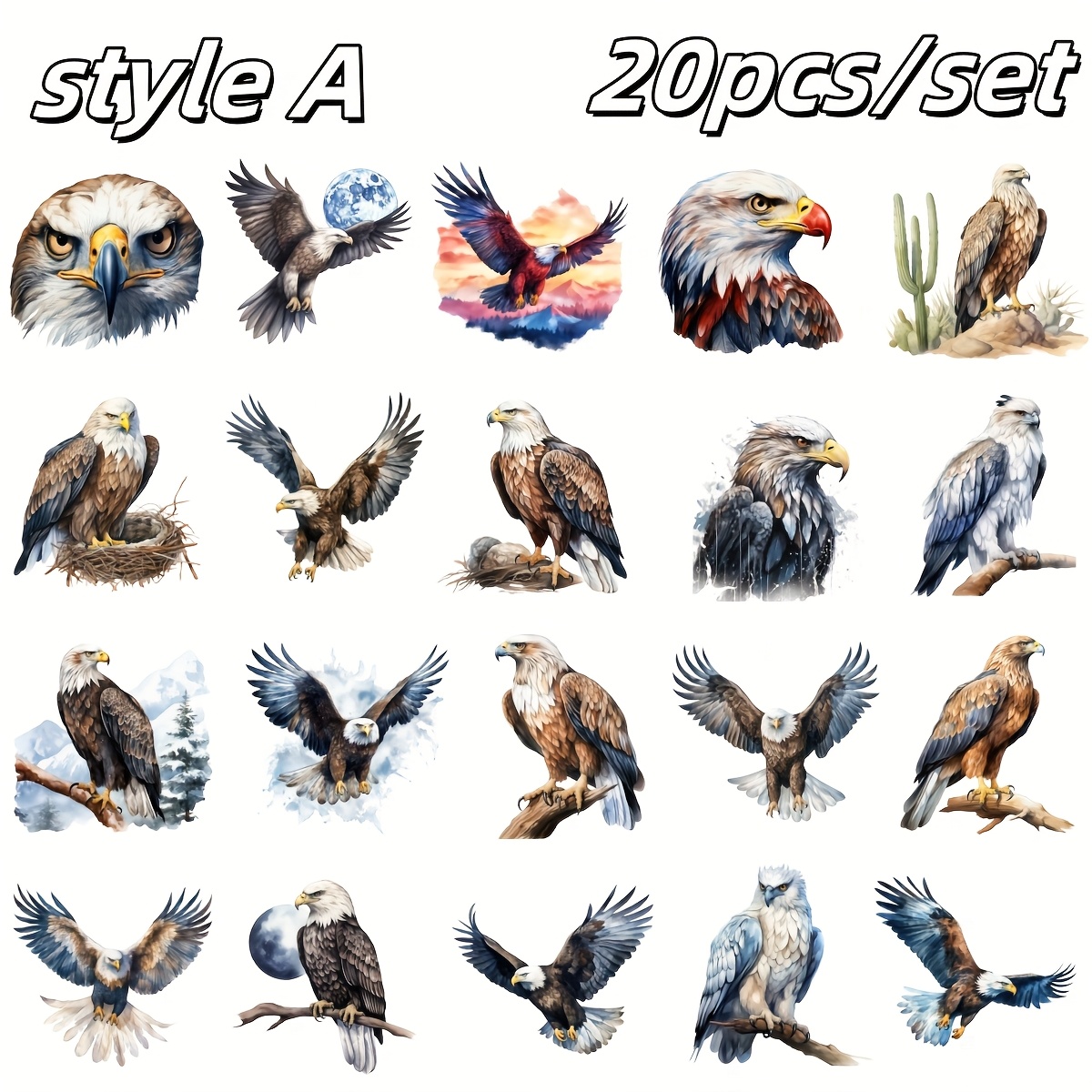 TEMU 20pcs/set Animal Eagle Stickers For Decorating Notebooks, Albums, Diaries, And Magazines.