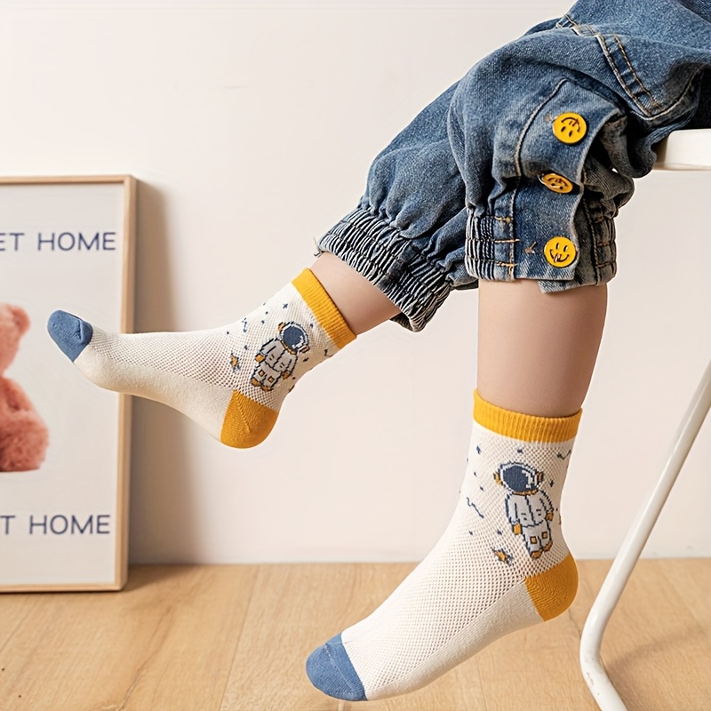 10 Pairs Mid-Calf Socks with Shark & Planet Patterns