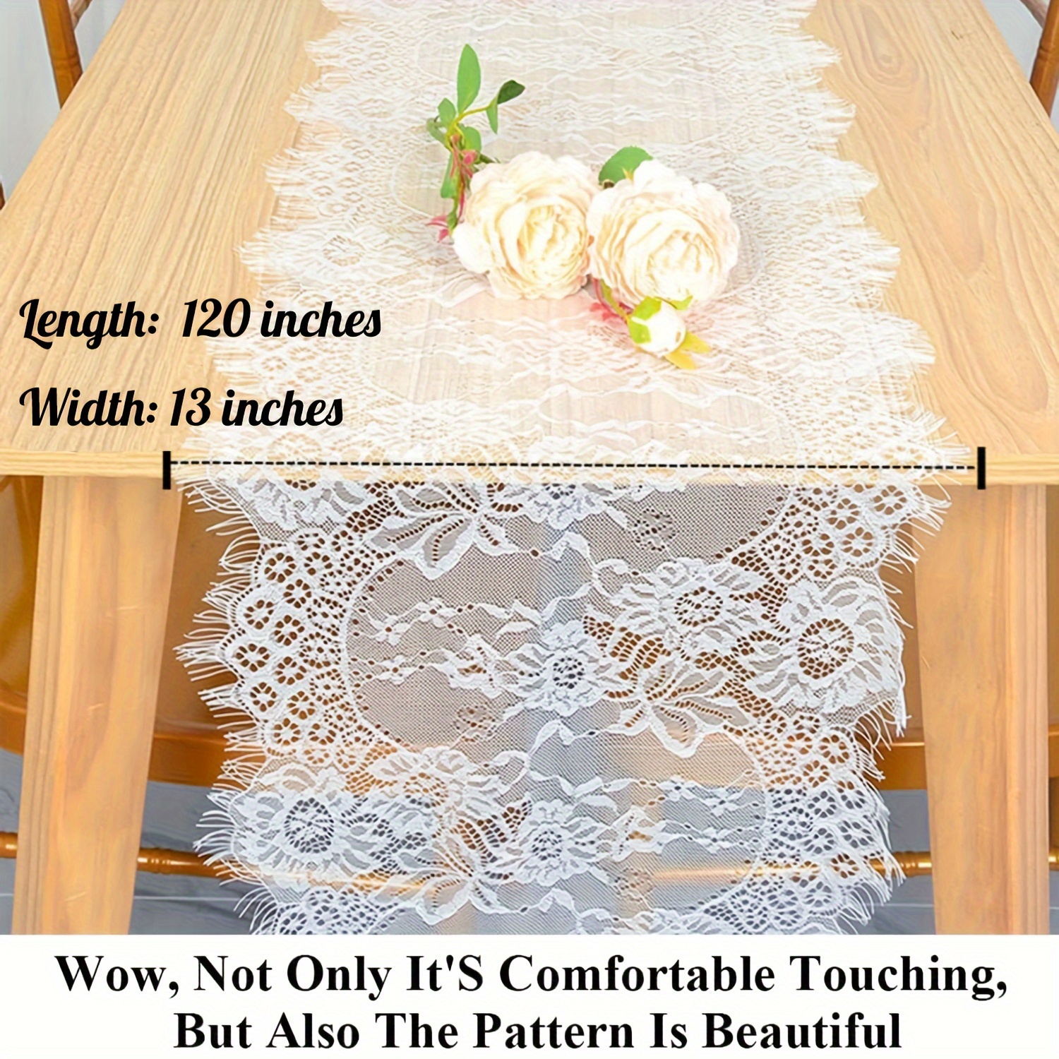 HEIPINIUYE 6 Pcs White Lace Table Runner 14 x 120 inch Embroidered Boho Table Runner for Wedding Party Bridal Shower Decorations Vintage RU