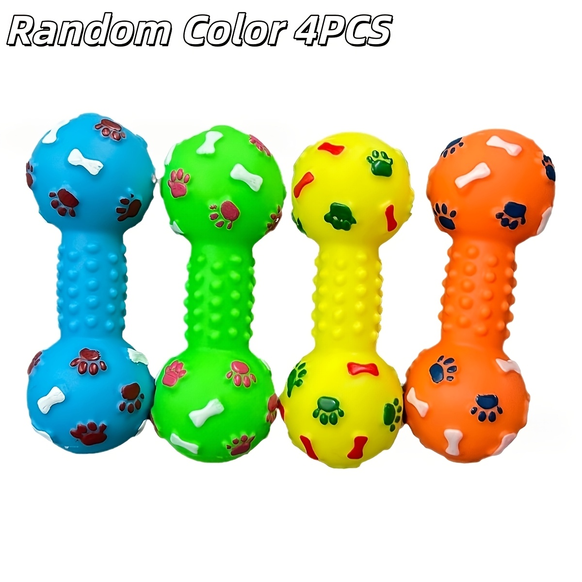 TEMU 2pcs/3pcs/4pcs Random Color Dog Toys, Chew-resistant Squeaky Dumbbells, Toys For Small Dogs, Vinyl Material, Recommended For Medium And Small