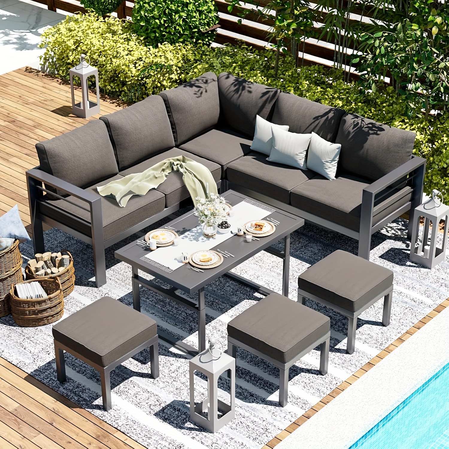 High Back Patio Furniture Set Aluminum Patio Furniture Set, - Technical View
