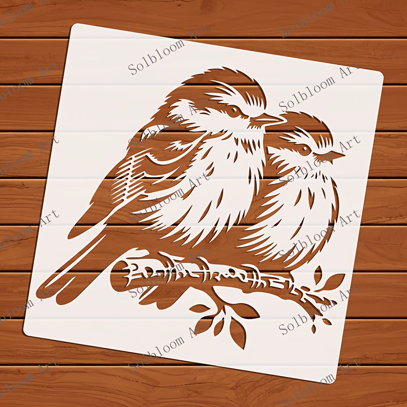 TEMU 1pc Of 9.1-inch X 9.1-inch Lovebird Painting Stencil, A Couple Of Birds Perched On A Branch Painting Template, Reusable. Suitable For Photo