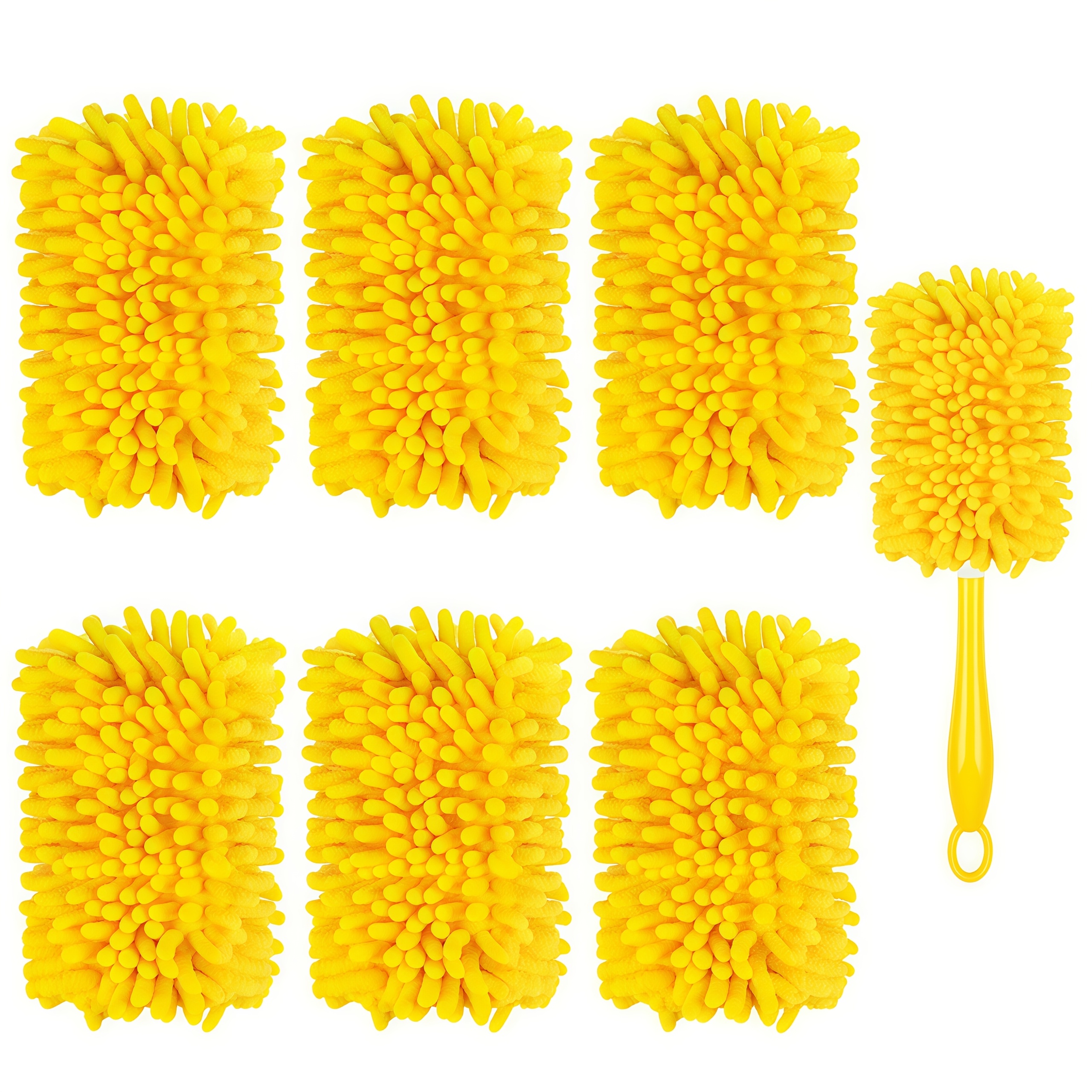 TEMU 6pcs 360-degree Dusting Brush Head Replacement Set Compatible With Multiple Dusting Brush Handles Includes 1 Short Handle Reusable Dusting Set