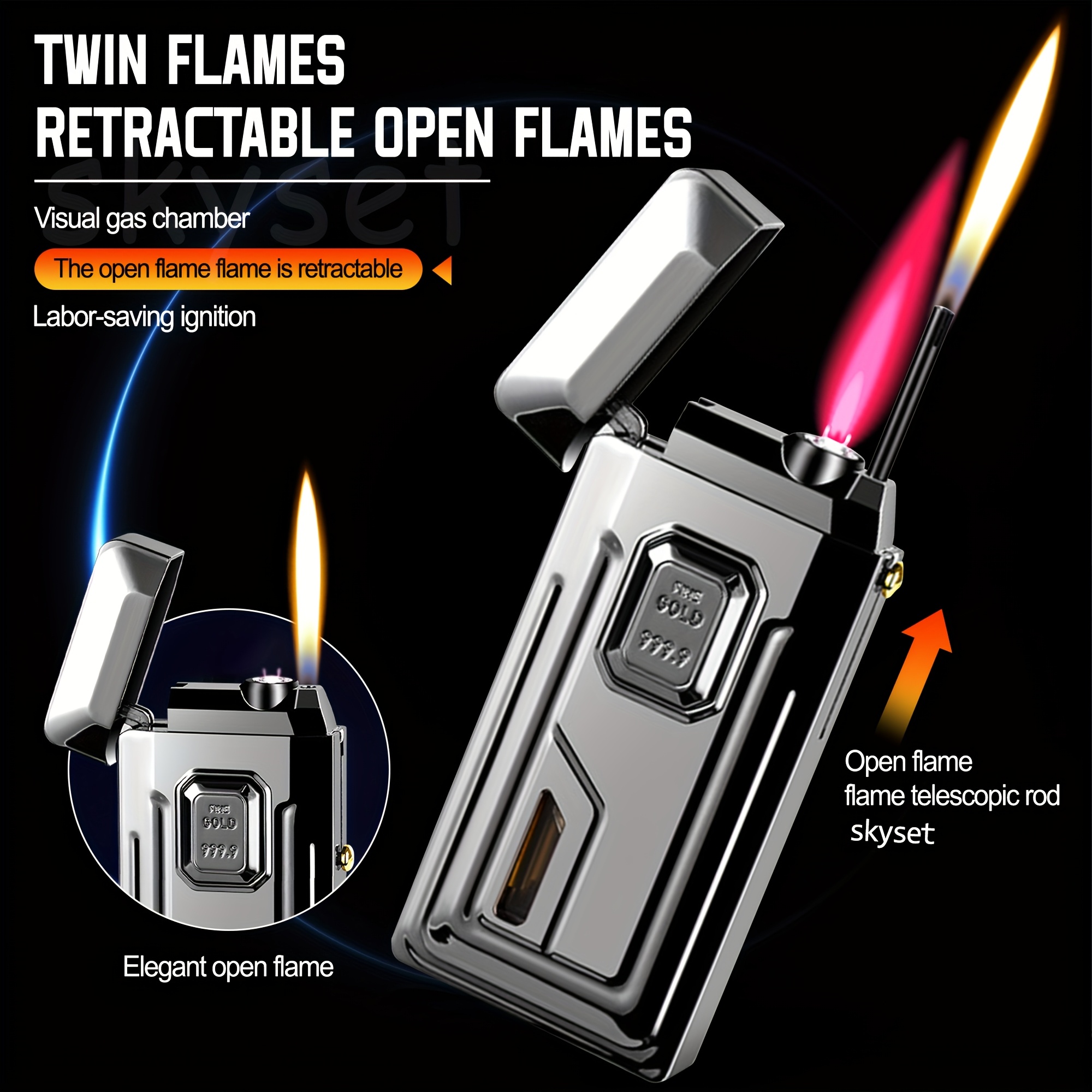TEMU Butane Lighter, Telescopic , Dual Flame Lighter, Straight Jet Lighter, Windproof Lighter, Multifunctional Lighter, Creative Lighter, Used For