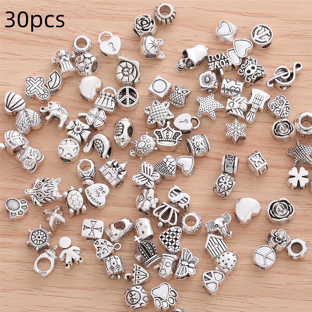 Beginner-friendly! 30pcs Mixed Multi-shape Large-hole Bead Set - A Treasure Of Materials For Making Bracelets, Necklaces, And Keychains