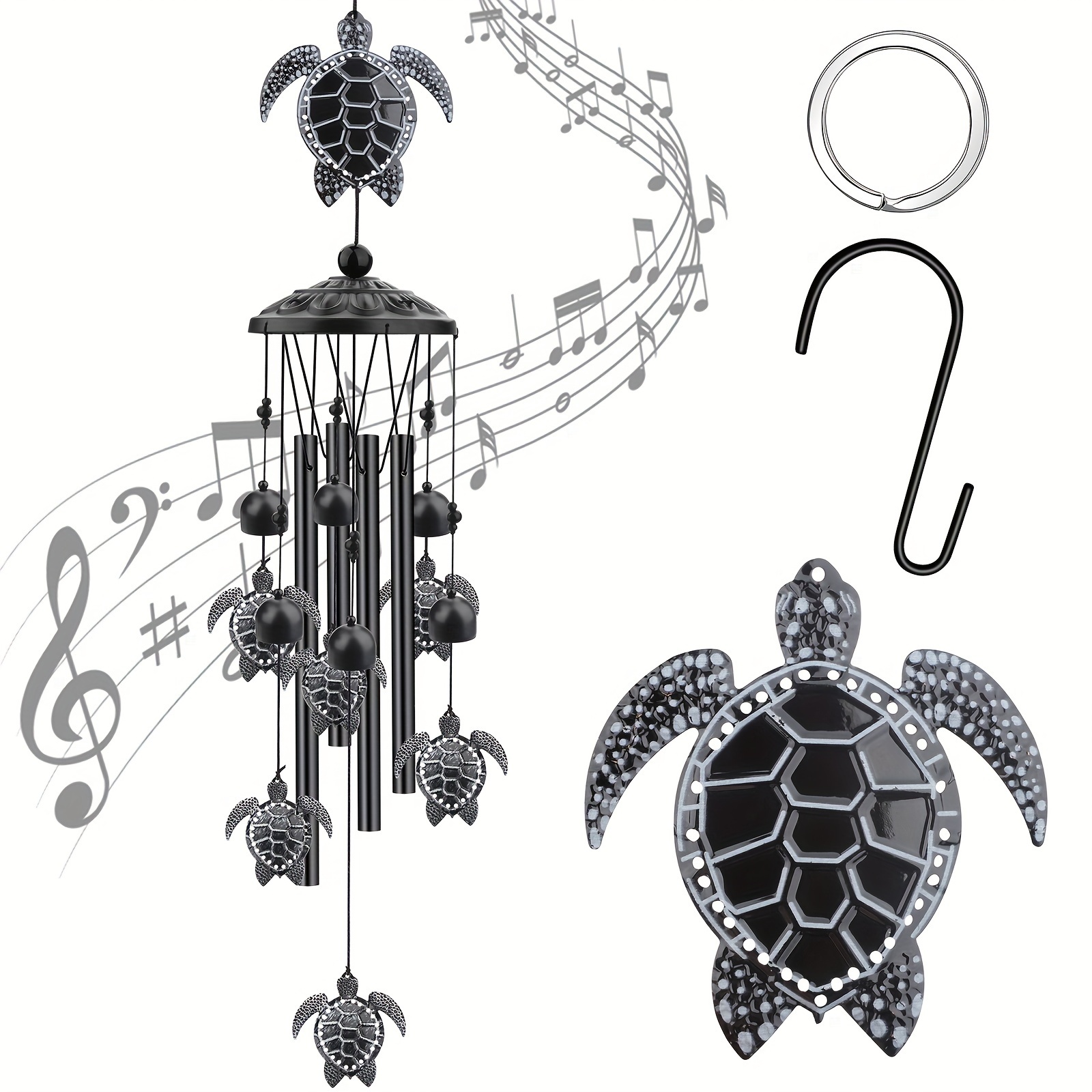 

Vintage Metal Turtle Wind Chime, Outdoor Music Decor, 33" Large Wind Bell With 7 , Festival Gift For Family