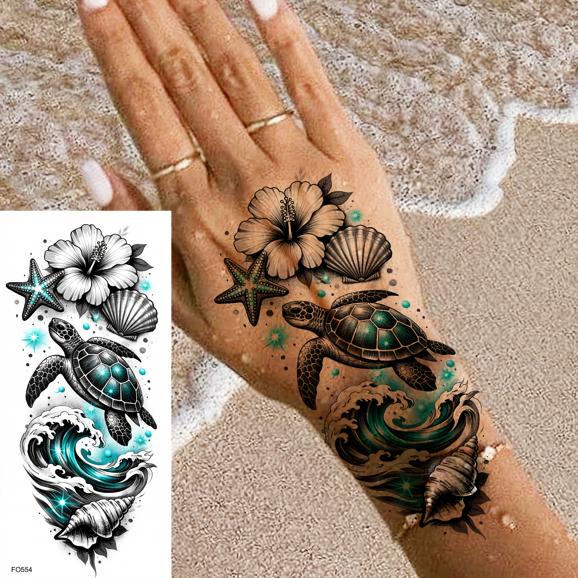 TEMU 1 Blatt Wellenförmige Schildkrötenpanzer Temporäre Tattoos für Frauen Männer Hände Finger Füße Hals Taille Beine Oberschenkel Unterarm Wade